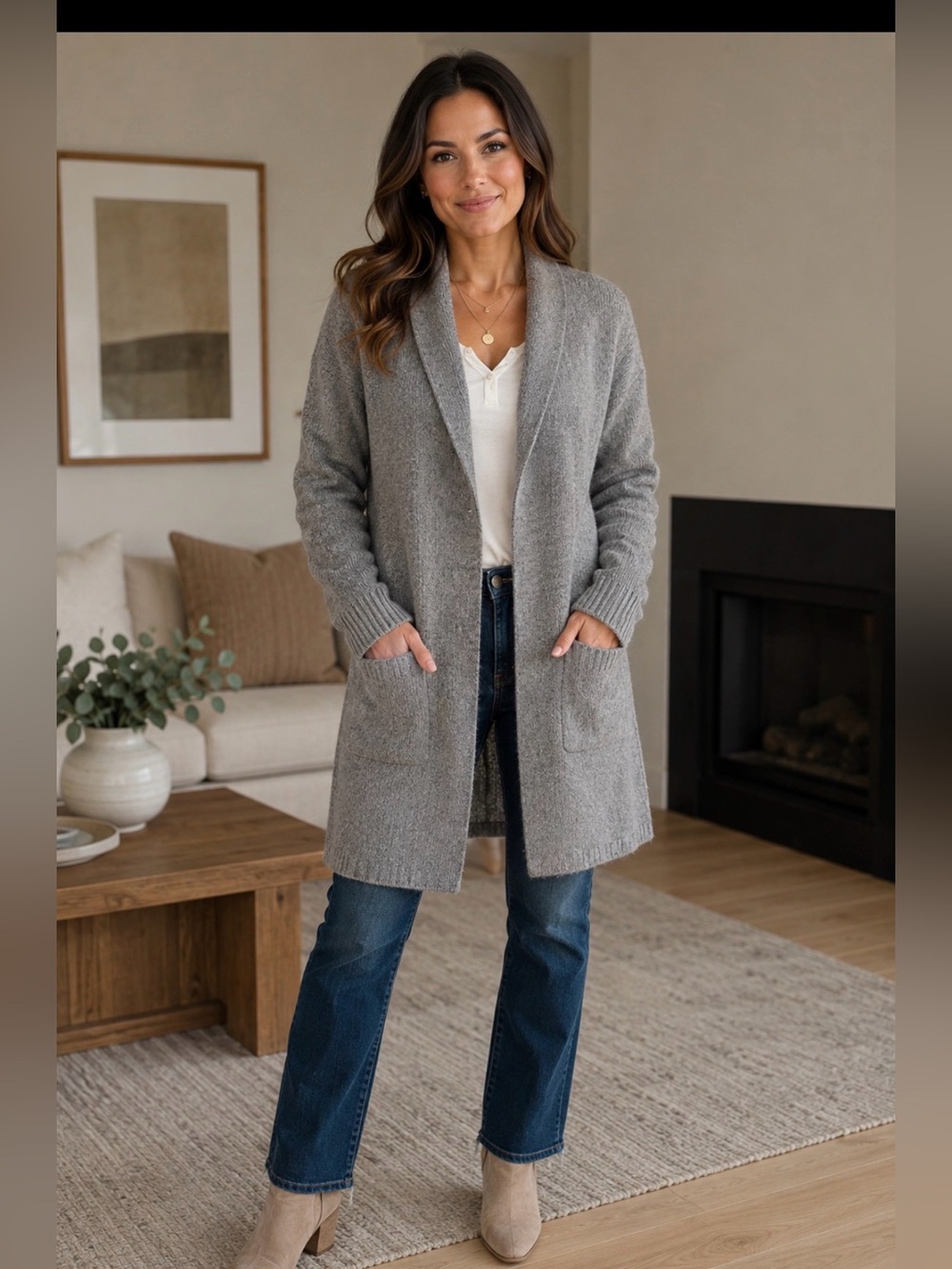 Tahari NWT 𝅺 Wool blend Long Open Cardigan thick Sweater SMALL